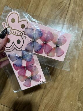 Floral Butterfly Clip Set - Pink & Purple